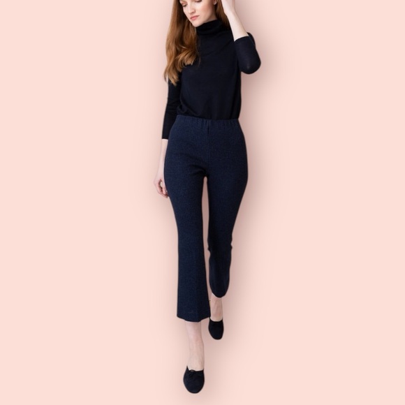 ANN MASHBURN Pants - ANN MASHBURN Cobalt Navy Houndstooth Faye Flare Cropped Pants